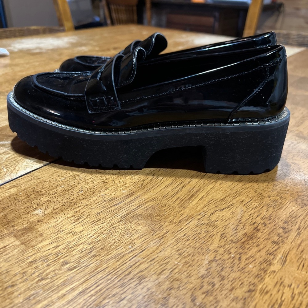 DKNY Lug Sole Platform Alz Penny Loafers Black Patent Leather Chunky Y2K 8.5